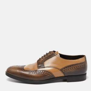 Prada Brown/Beige Brogue Leather Lace Up Derby Size 43.5 