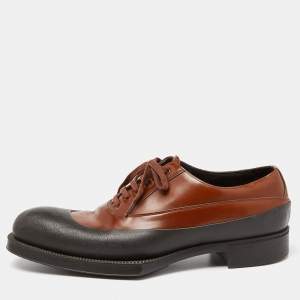 Prada Brown/Black Leather and Rubber Lace Up Oxfords Size 43