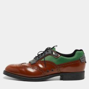 Prada Tricolor Brogue Leather and Mesh Lace Up Oxfords Size 45