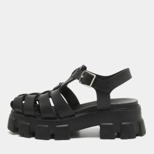 Prada Black Rubber Platform Ankle Strap Sandals Size 41