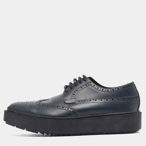 Prada Navy Blue Leather Brogue Deby Sneakers Size 39