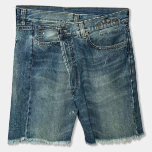 R13 Blue Denim Asymmetric Waist Frayed Edged Shorts M
