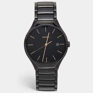 مملوكة مسبقًا Rado True Round R27238162 Black Dial High-Tech Ceramic Titanium Men's Wristwatch 40 mm