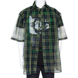 Raf Simons Black Plaid Check Sheer Oversized Layered Shirt S