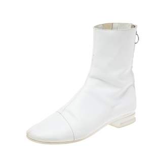 Raf Simons White Leather Zip Up Ankle Boots Size 43