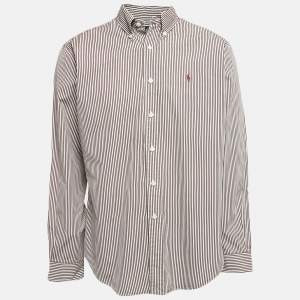 Ralph Lauren Collection Brown Striped Cotton Full Sleeve Shirt L