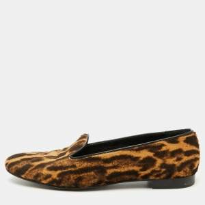 Ralph Lauren Collection Brown Animal Print Calf Hair Slip On Smoking Slippers Size 45