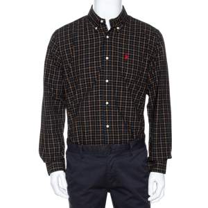 Pre Owned Ralph Lauren Black Plaid Check Cotton Custom Fit Shirt XL