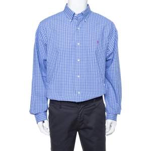 Pre Owned Ralph Lauren Blue Checked Cotton Classic Fit Shirt XL