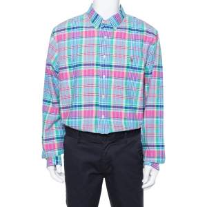 Pre Owned Ralph Lauren Multicolor Cotton Oxford Plaid Slim Fit Shirt XXL