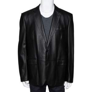 Pre Owned Ralph Lauren Black Leather Button Front Blazer XXL