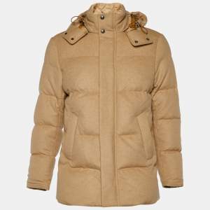Pre Owned Ralph Lauren Camel Beige Wool Hooded Down Jacket XS