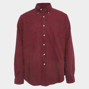 Pre Owned Ralph Lauren Burgundy Embroidered Cotton Long Sleeve Shirt L