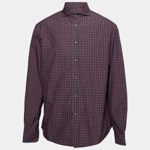 Ralph Lauren Purple Label Purple Checkered Cotton Button Front Shirt XL