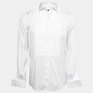 Ralph Lauren Purple Label White Cotton Pleated Front Dress Shirt M