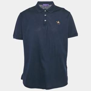  Ralph Lauren Purple Label Navy Blue Cotton Pique Polo T-Shirt XXL