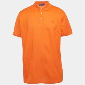 Pre Owned Ralph Lauren Purple Label Orange Embroidered Pique Polo T-Shirt XXL