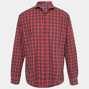 Ralph Lauren Purple Label Red Checked Cotton Button Front Shirt XL 