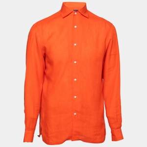 Ralph Lauren Purple Label Orange Linen Button Front Shirt M