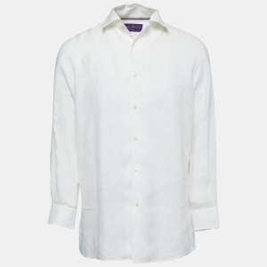 Ralph Lauren Purple Label Bone White Linen Button Front Shirt L