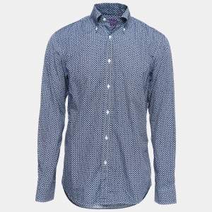 Ralph Lauren Purple Label Blue Printed Cotton Button Down Shirt L