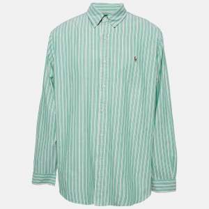 Pre Owned Ralph Lauren Green Striped Cotton Classic Fit Shirt XXL