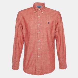Ralph Lauren Coral Red Cotton Custom Fit Button Down Shirt M
