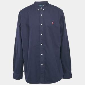 Ralph Lauren Navy Blue Logo Embroidered Button Down Shirt XXL