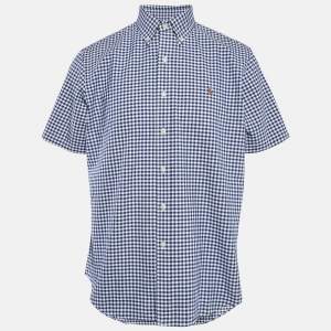 Ralph Lauren Blue/White Gingham Check Cotton Short Sleeve Shirt L