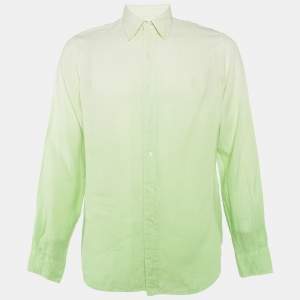 Pre Owned Ralph Lauren Green Ombre Linen Button Down Shirt M