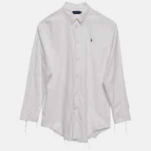 Ralph Lauren White Cotton Distressed and Raw Edge Detail Shirt XL