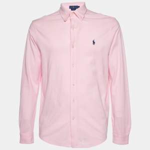 Ralph Lauren Pink Cotton Featherweight Mesh Button Down Shirt L