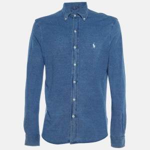 Ralph Lauren Blue Cotton Featherweight Mesh Button Down Shirt M