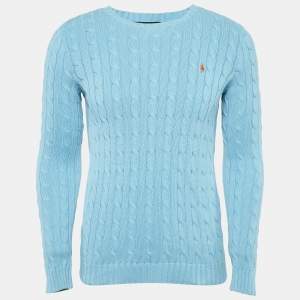 Ralph Lauren Blue Cable Knit Crew Neck Sweater M