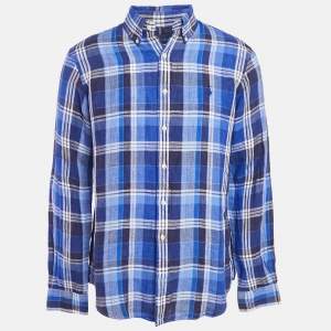 Ralph Lauren Blue Tartan Check Cotton Long Sleeve Shirt M