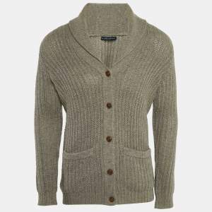 Pre Owned Ralph Lauren Grey Wool Blend Knit Buttoned Cardigan M