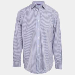 Ralph Lauren Blue Striped Cotton Full Sleeve Shirt XL