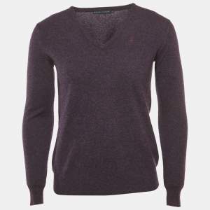 Ralph Lauren Purple Cashmere Knit V-Neck Sweater S