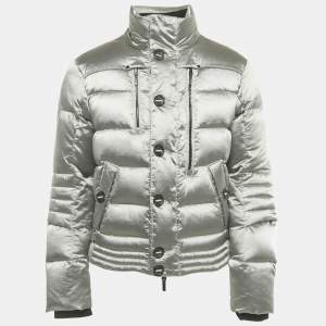 Ralph Lauren Black Label Silver Satin Quilted Down Jacket L