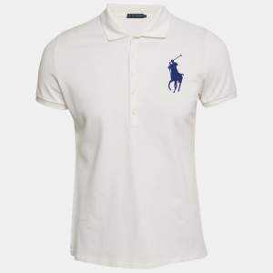 Pre Owned Ralph Lauren White Embroidered Polo Pony Cotton Polo T-Shirt XL