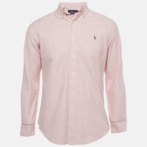 Pre Owned Ralph Lauren Pink Logo Embroidered Cotton Slim Fit Shirt M