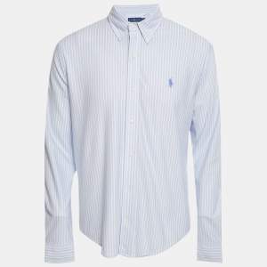 Pre Owned Ralph Lauren Blue Striped Knit Oxford Shirt L