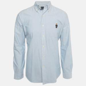 Pre Owned Ralph Lauren Blue Cotton Custom Fit Button Front Shirt M