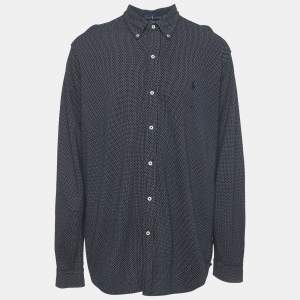 Pre Owned Ralph Lauren Navy Blue Dotted Cotton Feather Light Mesh Shirt XXL
