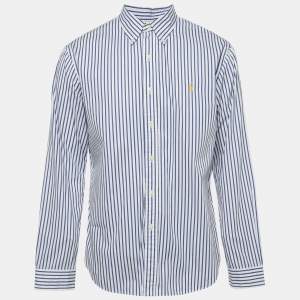 Pre Owned Ralph Lauren White /Blue Striped Cotton Slim Fit Shirt XL 