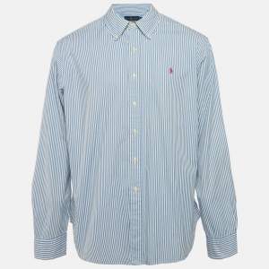 مملوكة مسبقًا Ralph Lauren Blue Striped Cotton Full Sleeve Shirt XXL