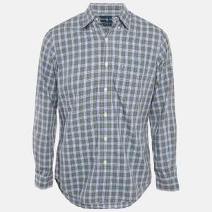 مملوكة مسبقًا قميص رالف لورين مقسم مقاس مخصص قطن مربعات متعددة الألوان مقاس متوسط