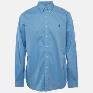 مملوكة مسبقًا قميص رالف لورين سليم فيت قطن أزرق مقاس كبير (لارج)