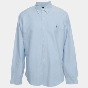 Pre Owned Ralph Lauren Blue Texture Cotton Button Down Slim Fit Shirt XXL 