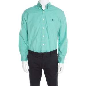 Pre Owned Ralph Lauren Green and Blue Checked Cotton Classic Button Down Shirt M